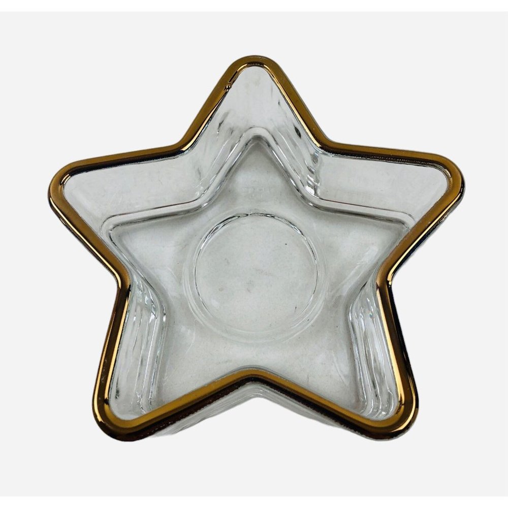 Holiday Gold Indiana Glass Christmas Candy Serving Dish Candle Holder Set of 3 - Picture 3 of 10